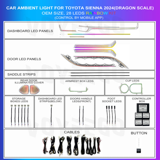 toyota sienna 2024 2025 ambient lighting kit 28 leds trim type