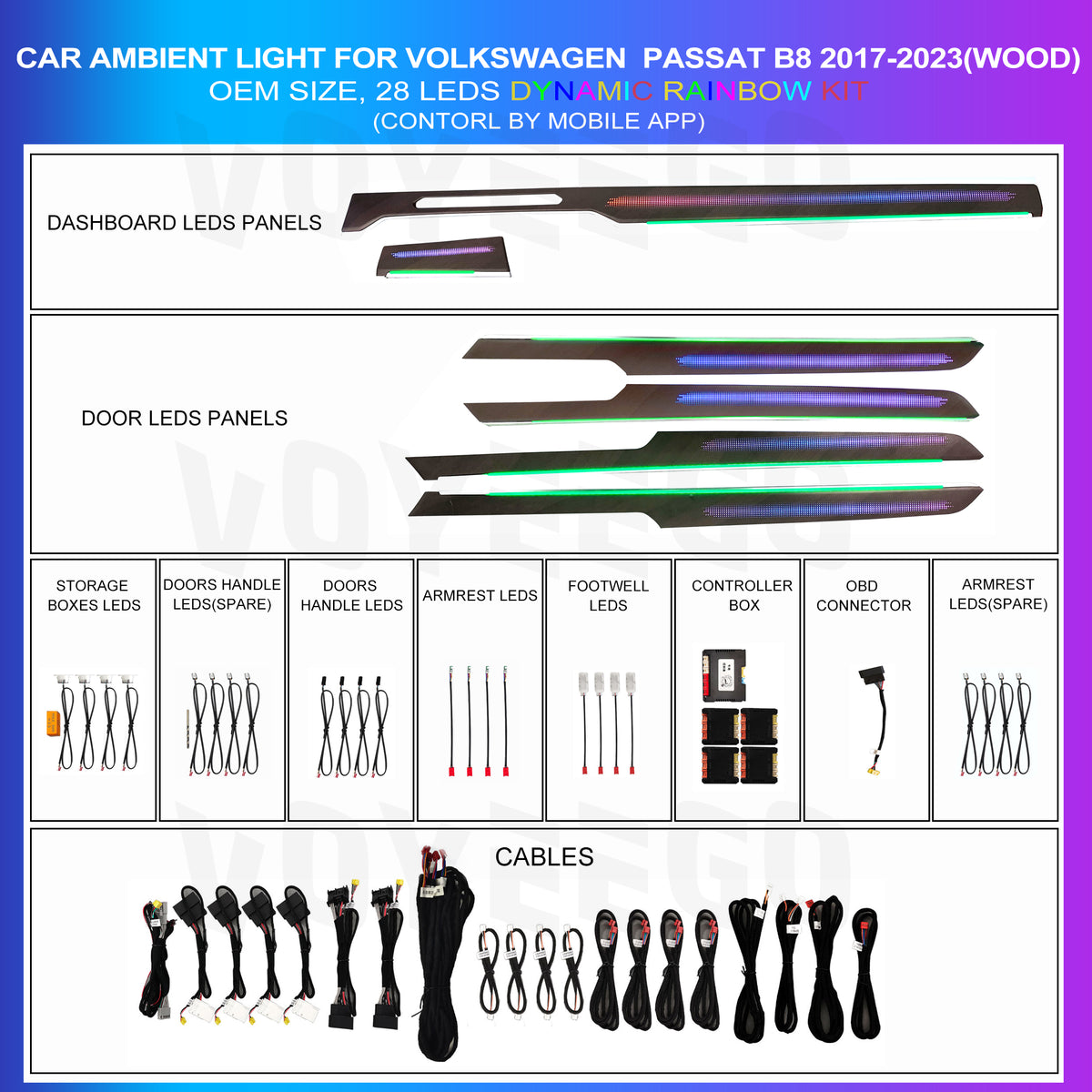 VW PASSAT B8 DYNAMIC RAINBOW KIT 2017-2023|28 LEDS|WOOD