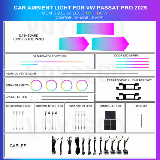 Passat PRO 2025 Ambient Lighting 30 LEDs Rainbow Kit