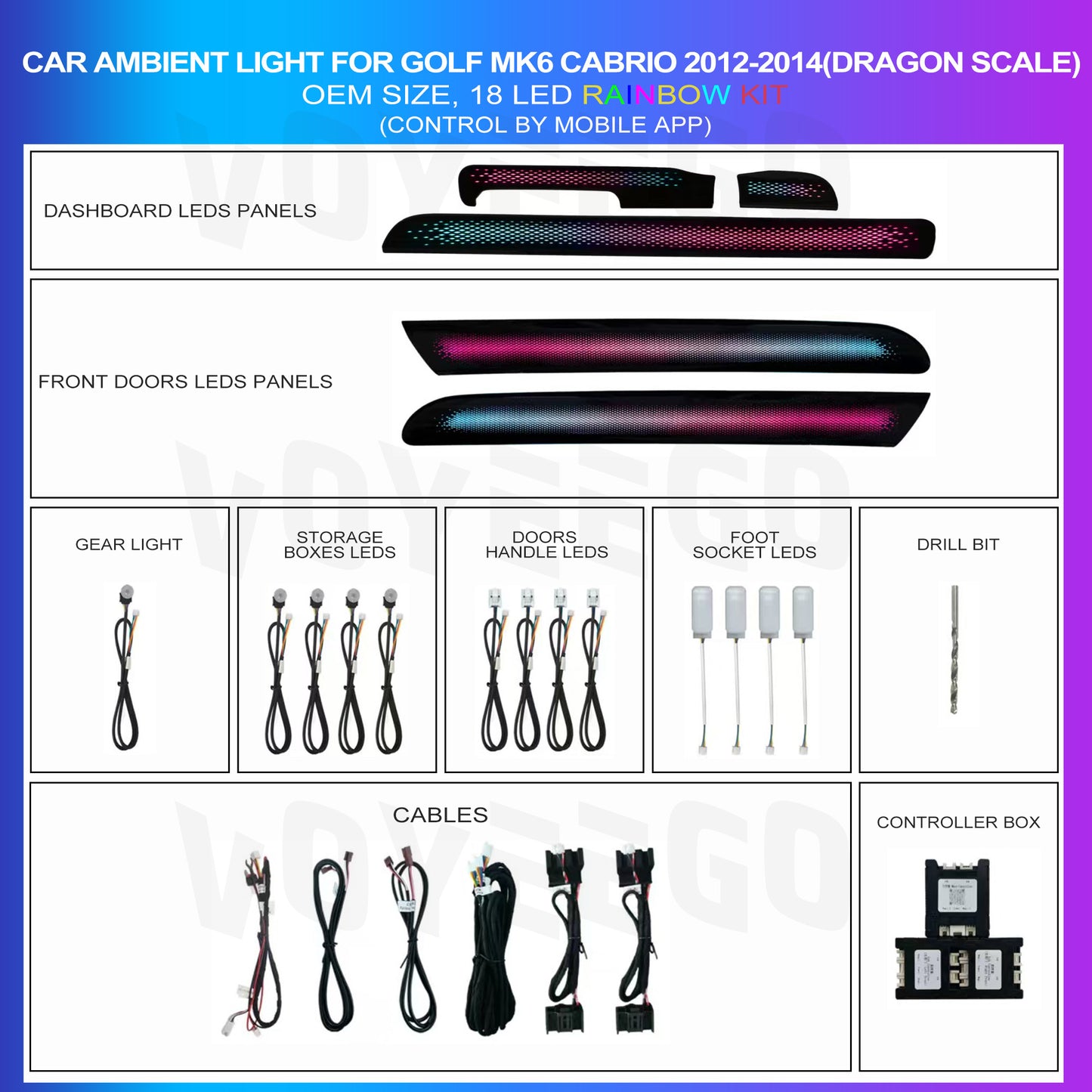 Golf 6TH Ambient Lighting Interior Kit | Rainbow Dragon Scale Patterns