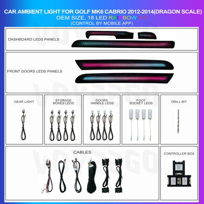 Golf 6TH Ambient Lighting Interior Kit | Rainbow Dragon Scale Patterns